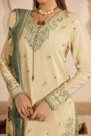 MEHMAL-3PC DHANAK EMBROIDERED SHIRT WITH DHANAK 4 PATI READY TO WEAR DUPATTA-SJ-5167