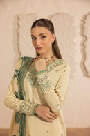 MEHMAL-3PC DHANAK EMBROIDERED SHIRT WITH DHANAK 4 PATI READY TO WEAR DUPATTA-SJ-5167