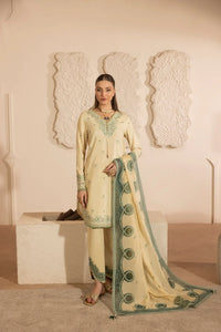 MEHMAL-3PC DHANAK EMBROIDERED SHIRT WITH DHANAK 4 PATI READY TO WEAR DUPATTA-SJ-5167