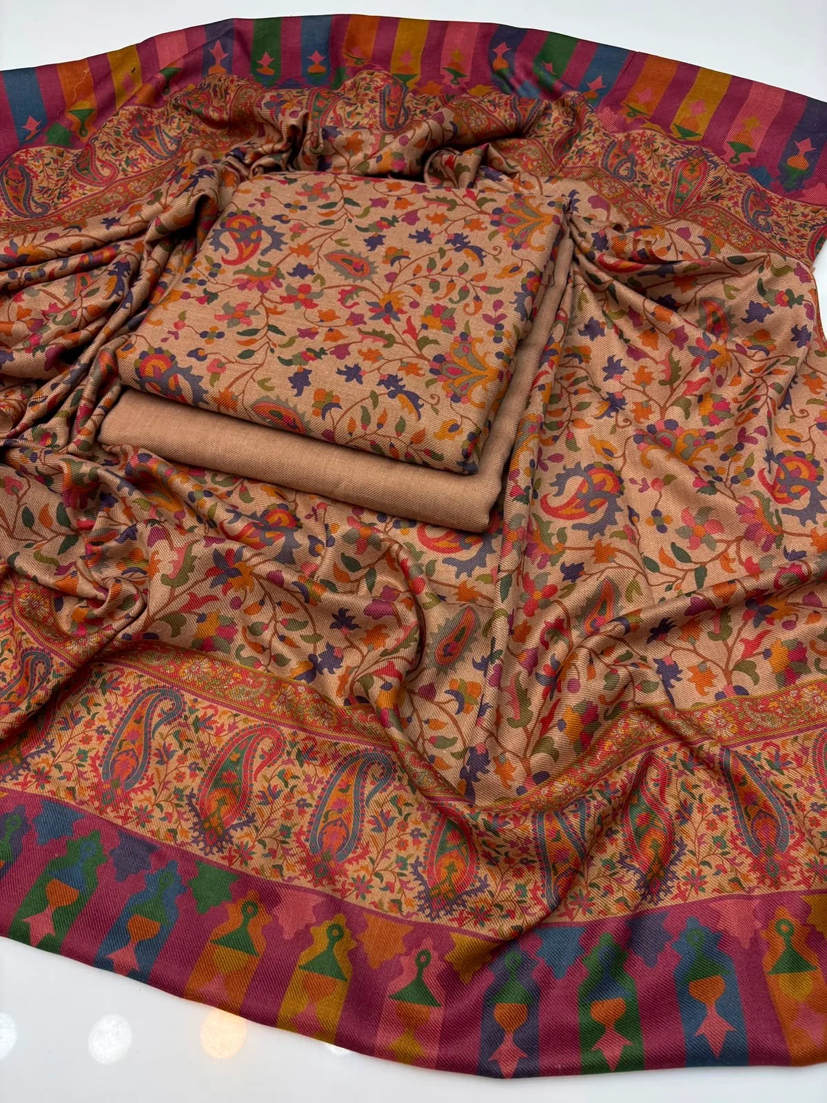 KALAMKARI  PURE PASHMINA WOOL 3PC UNSTITCHED SJ-216