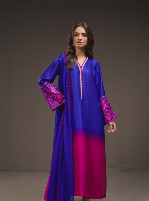 '- 3 Piece Unstitched Embroidered and Printed SIlk Suit 230