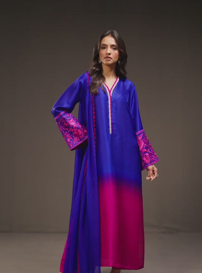 '- 3 Piece Unstitched Embroidered and Printed SIlk Suit 230