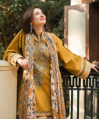 SAPPHIRE-3PC DHANAK EMBROIDERED SHIRT WITH WOOL PRINTED SHWAL AND PRINT TROUSER 3PC-SJ-1690