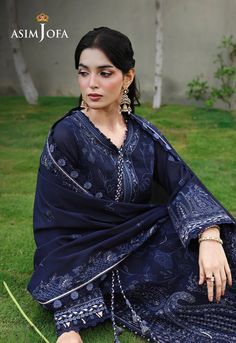 ASIM JOFA - 3PC DHANAK EMBROIDERED CHIKANKARI SHIRT WITH HEAVY EMB DUPATTA SJ-6078