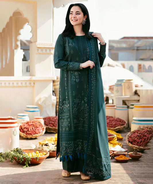 Dhanak 3PC Embroidered Shirt with Dhanak Sequins Embroidered Dupatta - 250