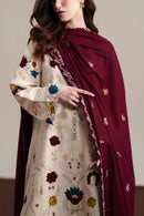 ZAIB-3PC DHANAK EMBROIDERED SHIRT WITH DHANAK EMBROIDERED SHAWL AND TROUSER-SJ-888
