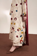 ZAIB-3PC DHANAK EMBROIDERED SHIRT WITH DHANAK EMBROIDERED SHAWL AND TROUSER-SJ-888