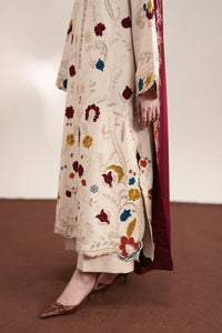 ZAIB-3PC DHANAK EMBROIDERED SHIRT WITH DHANAK EMBROIDERED SHAWL AND TROUSER-SJ-888