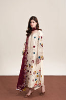ZAIB-3PC DHANAK EMBROIDERED SHIRT WITH DHANAK EMBROIDERED SHAWL AND TROUSER-SJ-888