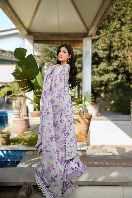 PRINTED LAWN EMBROIDERY UNSTITCH DRESS 3 PIECE - V518 - Back
