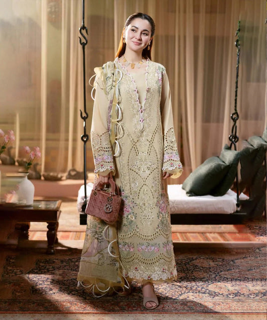 DHANAK UNSTITCH 3PC Embroidered Shirt with Digital Printed WOOL SHAWL - 523W