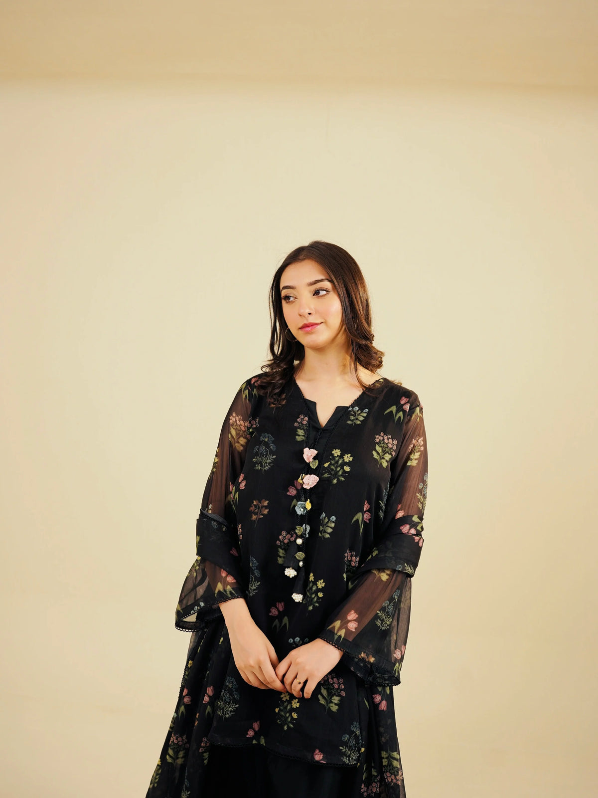 SASHA - 3PC PRINTED CHIFFON SHIRT CHIFFON DUPATTA VISCOSE INNER & TROUSER SJ-1003