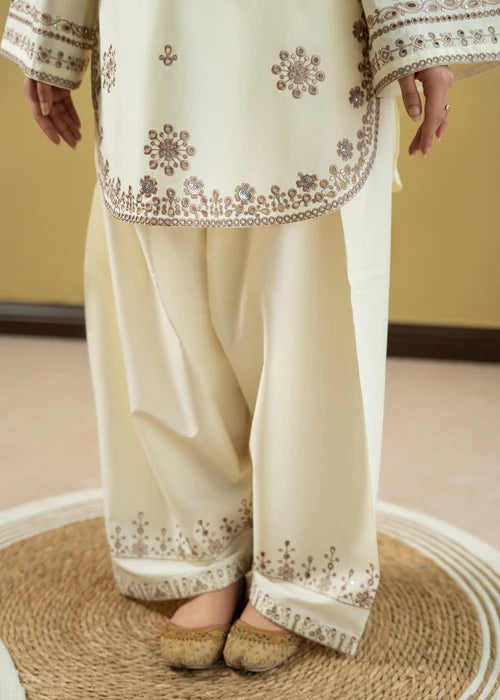LAAM-2PC DHANAK EMBROIDERED SHIRT WITH EMB SLEEVES SJ-5942