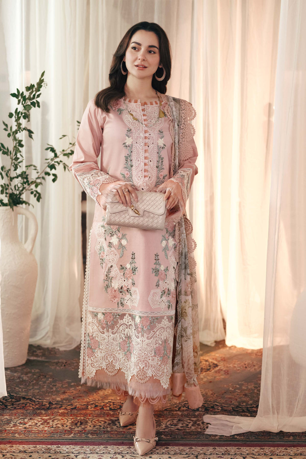 3PC Lawn EMBROIDERED SHIRT WITH  PRINTED DUPATTA  AND TROUSER 501 L