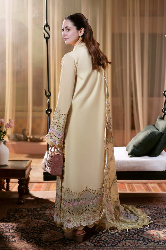 DHANAK UNSTITCH 3PC Embroidered Shirt with Digital Printed WOOL SHAWL - 523W - Back