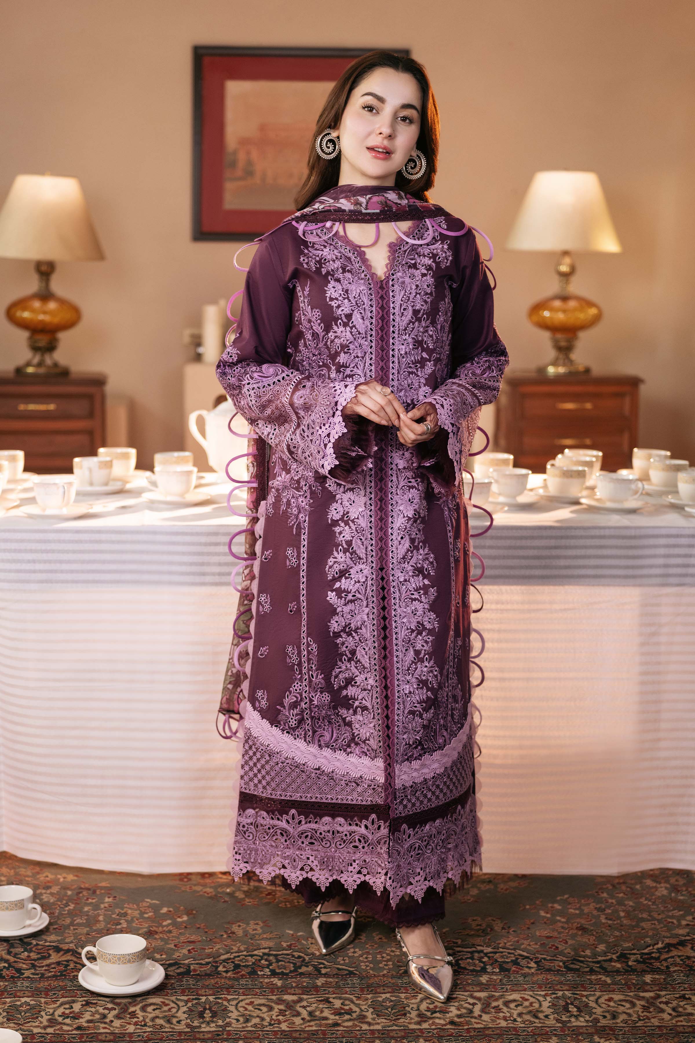'-3PC DHANAK SEQUENCE EMBROIDERED SHIRT WITH COUTRAI PRINTED SHAWL & DHANAK TOUSER-BIC- 671