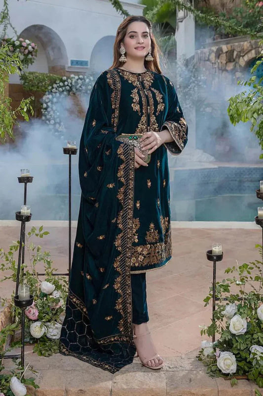 VELVET 3PC EMBROIDERED WITH VELVET EMBROIDERED DUPATTA - 265