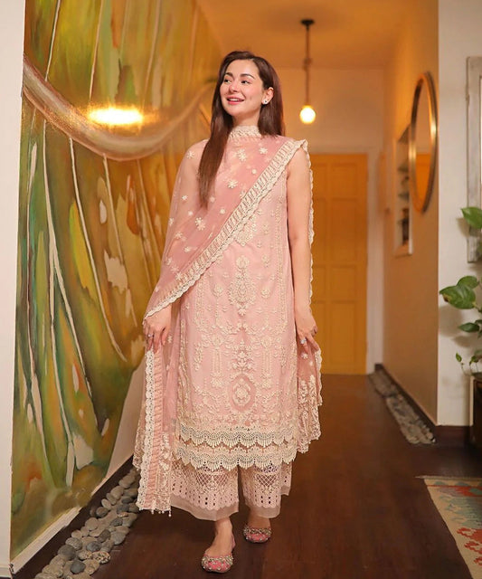 3 Piece Embroidered Lawn Shirt with Embroidered Organza Dupatta - 1049