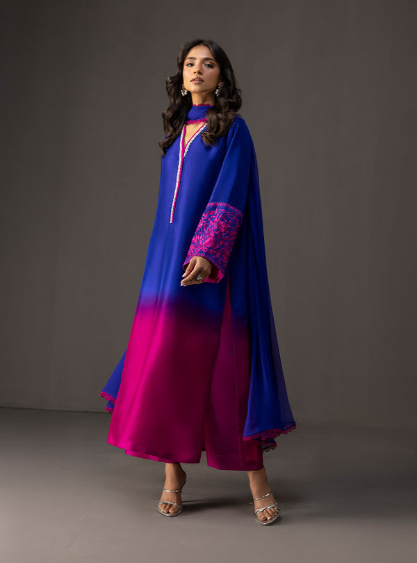 '- 3 Piece Unstitched Embroidered and Printed SIlk Suit 230
