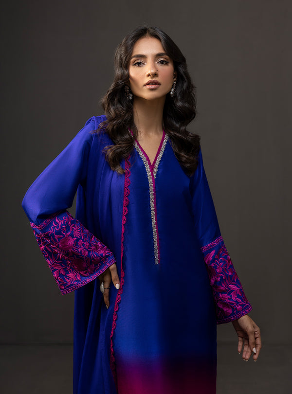 '- 3 Piece Unstitched Embroidered and Printed SIlk Suit 230