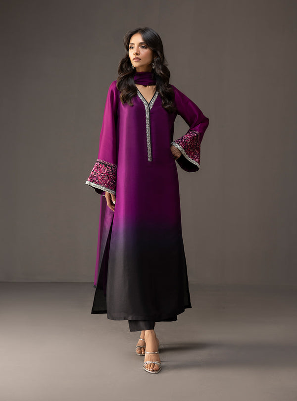 '- 3 Piece Unstitched Embroidered and Printed SIlk Suit 226