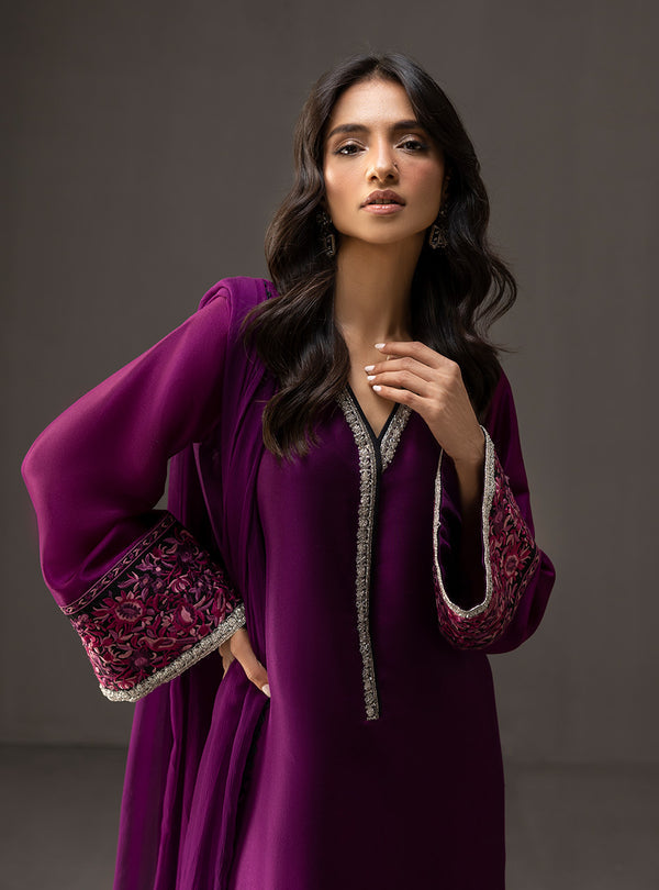 '- 3 Piece Unstitched Embroidered and Printed SIlk Suit 226
