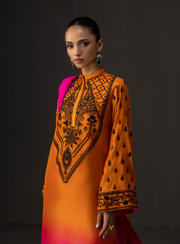 '- 3 Piece Unstitched Embroidered and Printed SIlk Suit 228