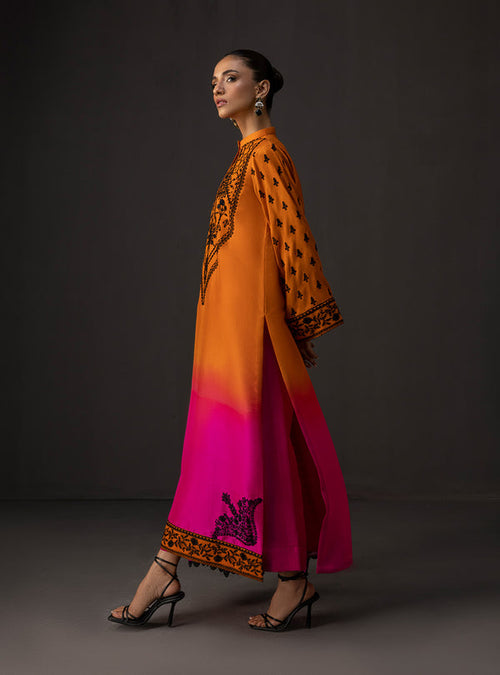 '- 3 Piece Unstitched Embroidered and Printed SIlk Suit 228