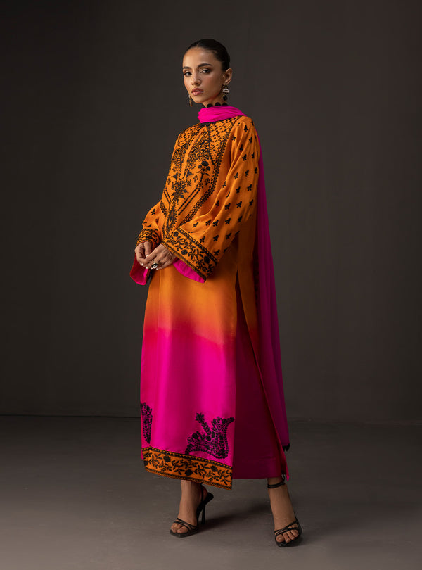 '- 3 Piece Unstitched Embroidered and Printed SIlk Suit 228