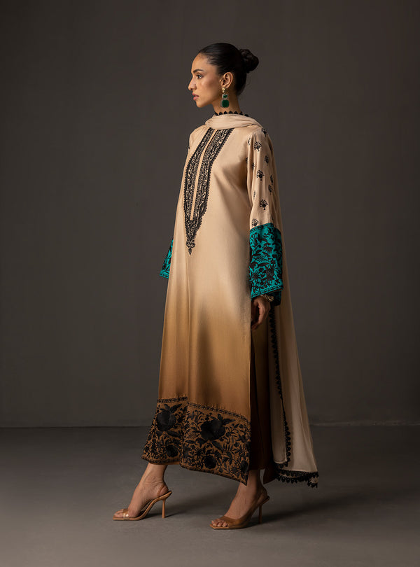'- 3 Piece Unstitched Embroidered and Printed SIlk Suit 229