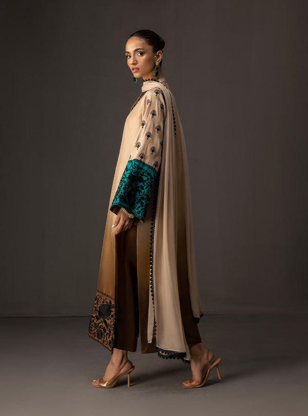 '- 3 Piece Unstitched Embroidered and Printed SIlk Suit 229