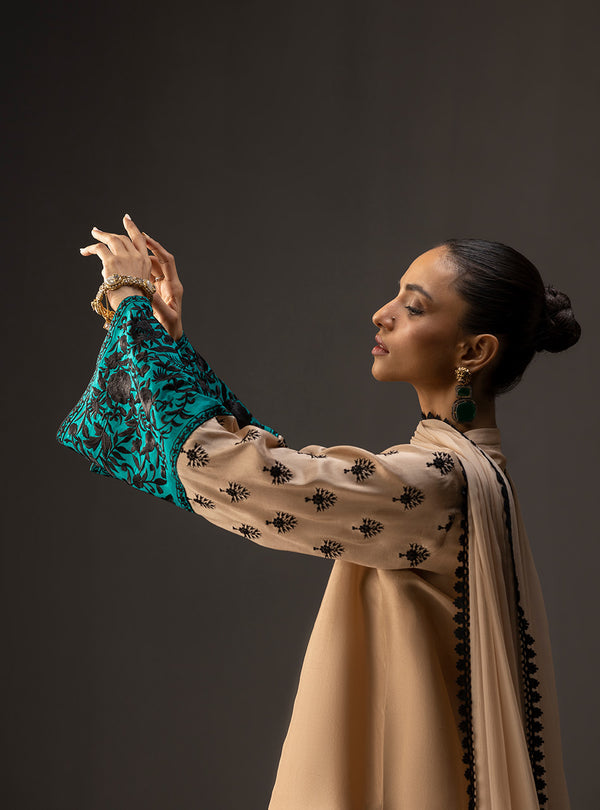 '- 3 Piece Unstitched Embroidered and Printed SIlk Suit 229