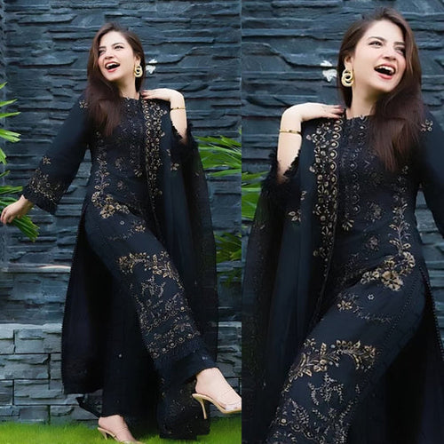 3 Piece Embroidered Lawn Shirt with Embroidered Organza Dupatta A1020 - Back