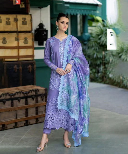 3 Piece Embroidered Lawn Shirt with Printed Cotton Net Dupatta - OR 86