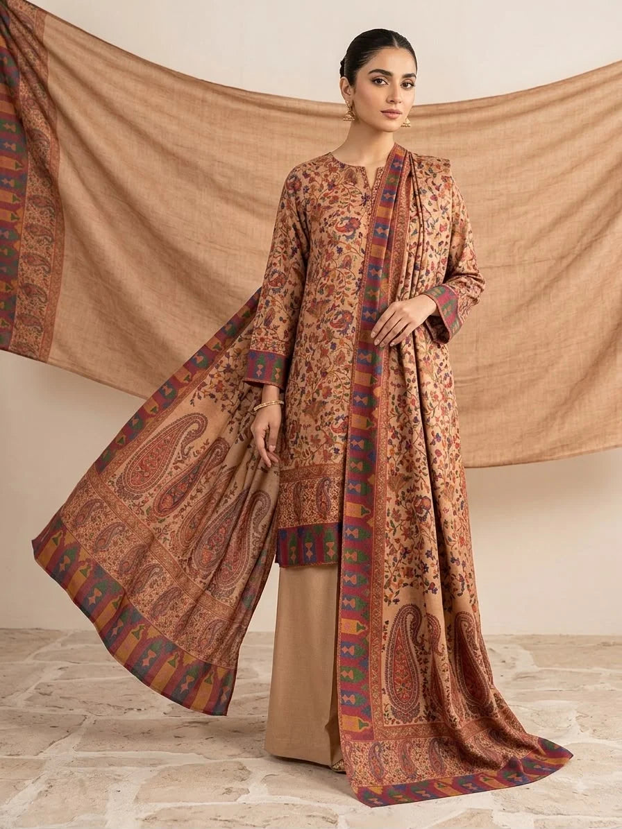 KALAMKARI  PURE PASHMINA WOOL 3PC UNSTITCHED SJ-216