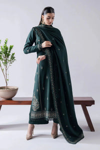 '-3PC DHANAK EMBROIDERED SHIRT WITH DHANAK EMBROIDERED SHAWL & TROUSER-BIC- 670