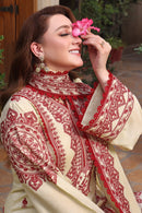 '-3PC DHANAK EMBROIDERED SHIRT WITH DHANAK EMBROIDERED SHAWL & TROUSER- 672