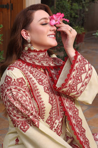 '-3PC DHANAK EMBROIDERED SHIRT WITH DHANAK EMBROIDERED SHAWL & TROUSER- 672