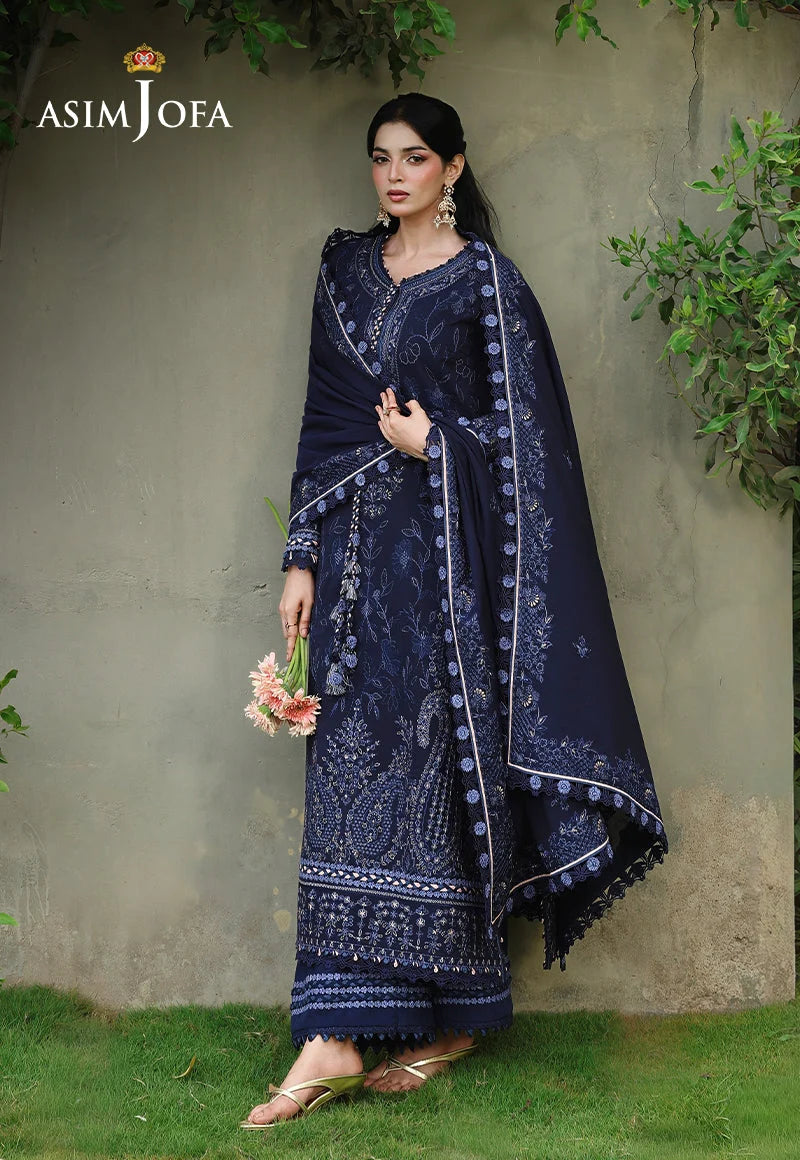 ASIM JOFA - 3PC DHANAK EMBROIDERED CHIKANKARI SHIRT WITH HEAVY EMB DUPATTA SJ-6078