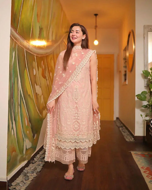 3 Piece Embroidered Lawn Shirt with Embroidered Organza Dupatta - 1049 - Back