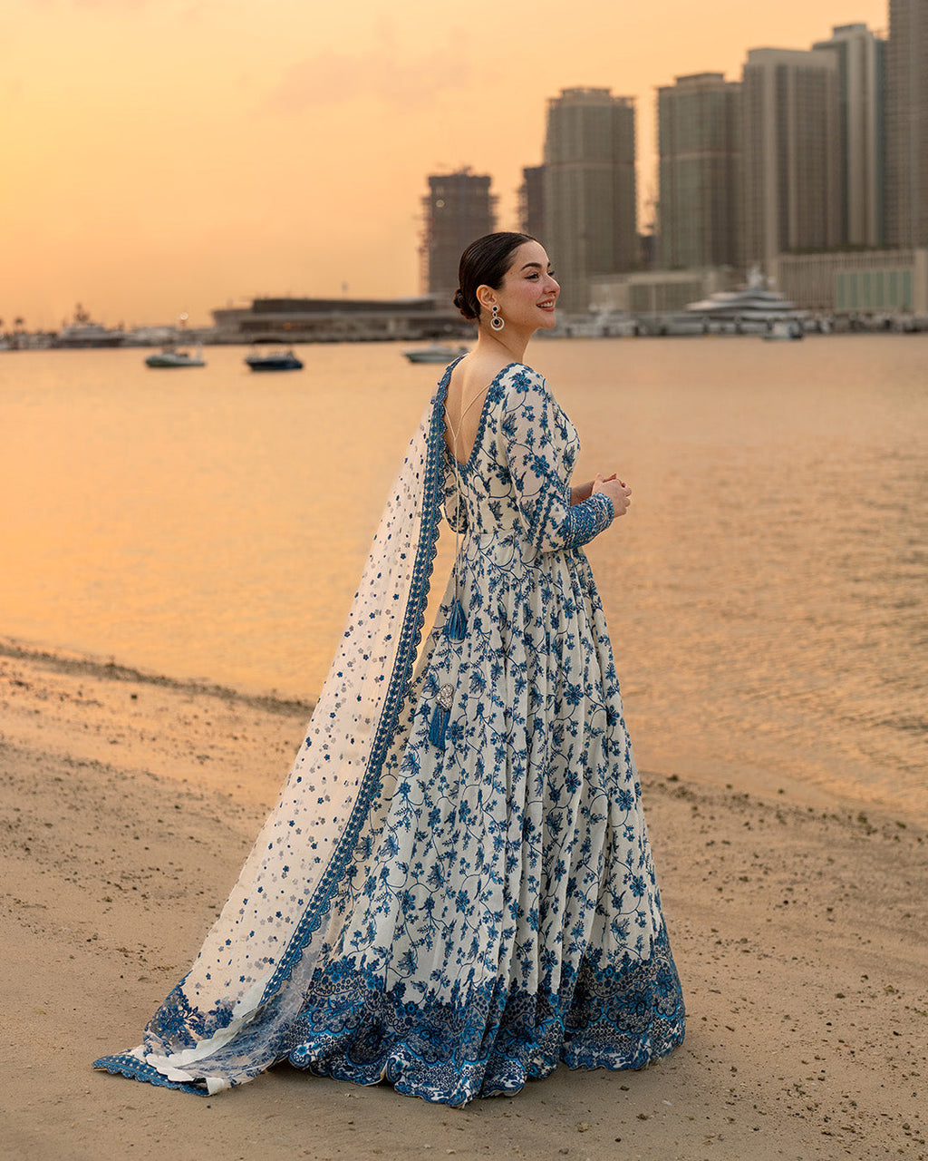 FAIZA SAQLAIN  3PC LAWN EMBROIDERED SHIRT WITH NET EMBROIDERED DUPATTA AND TROUSER 718