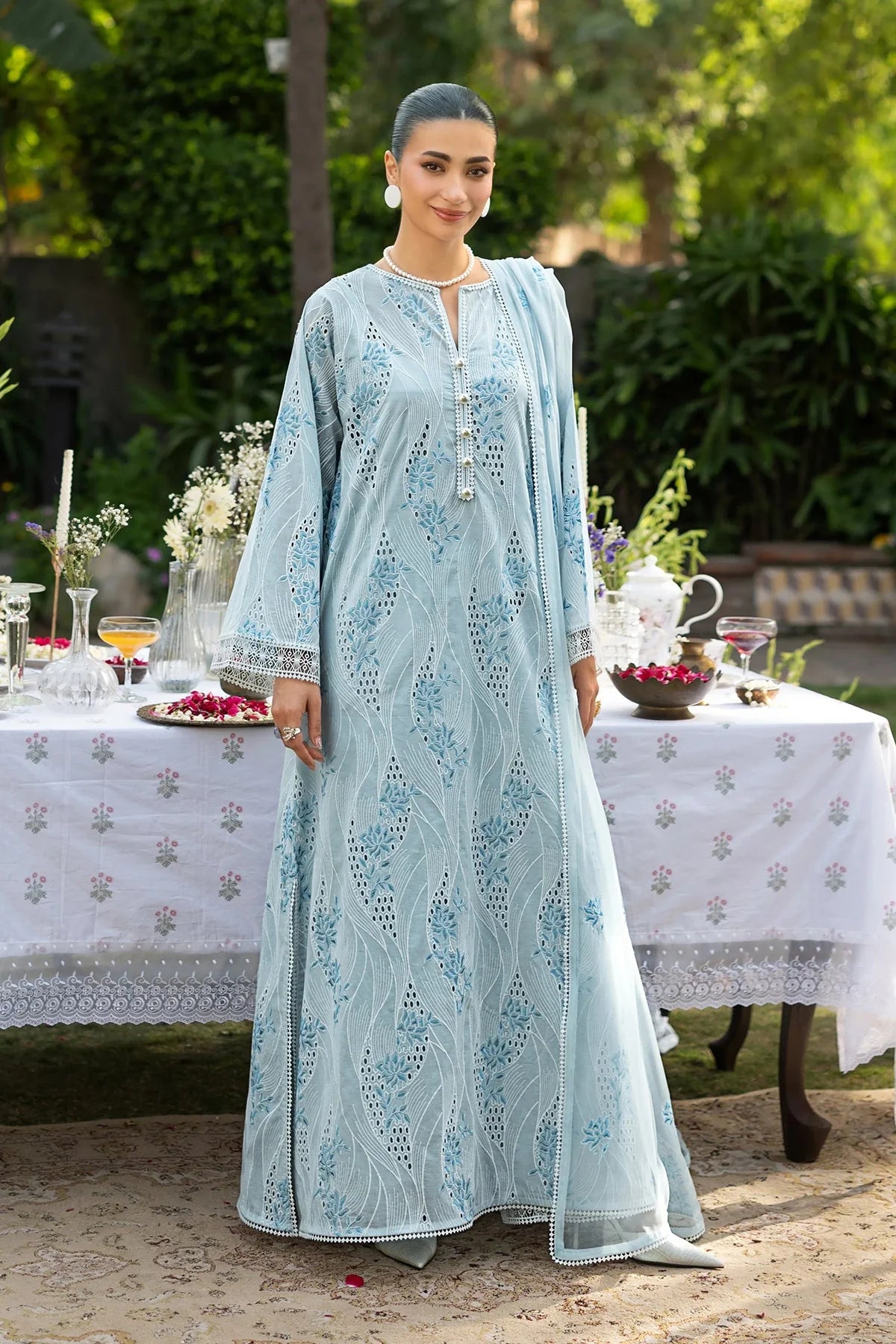 BAREEZE-3PC DHANAK EMBROIDERED SHIRT WITH CHIFFON EMBROIDERED DUPATTA AND TROUSER SJ-5100