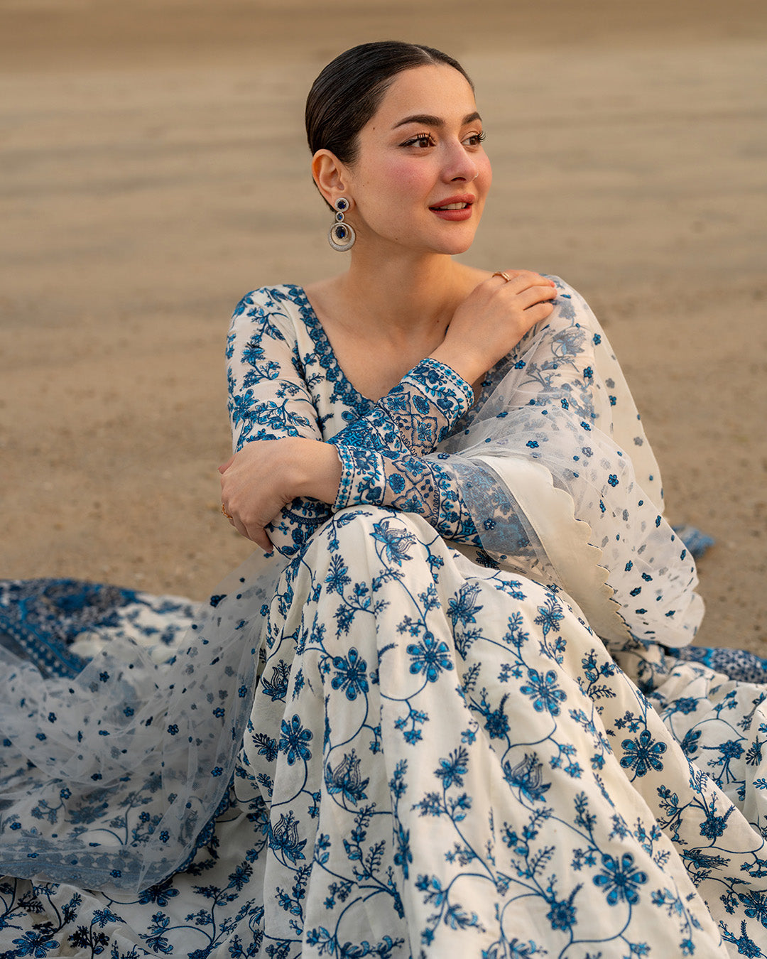 FAIZA SAQLAIN  3PC LAWN EMBROIDERED SHIRT WITH NET EMBROIDERED DUPATTA AND TROUSER 718