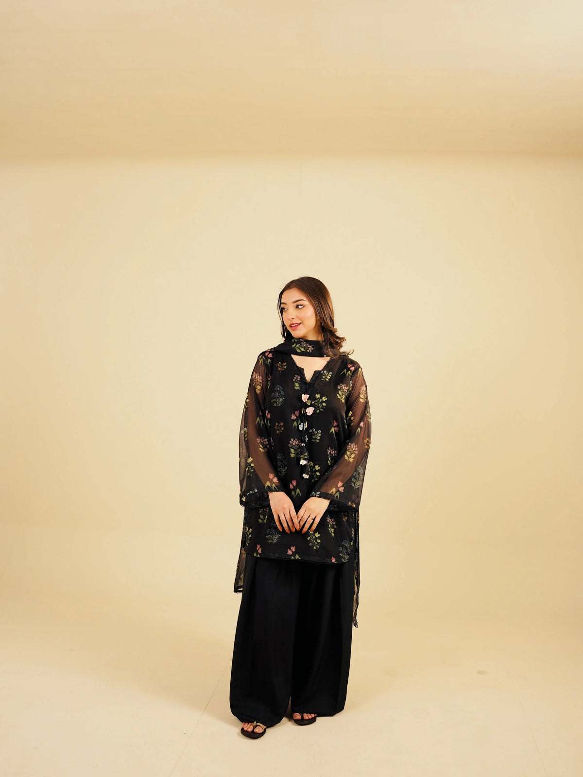 SASHA - 3PC PRINTED CHIFFON SHIRT CHIFFON DUPATTA VISCOSE INNER & TROUSER SJ-1003