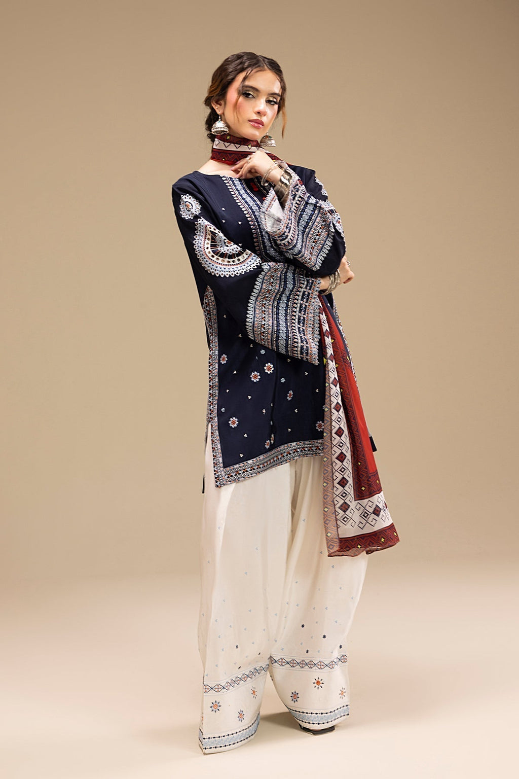 '- UNSTITCHED 3PC DHANAK EMBROIDERED SUIT RR 610