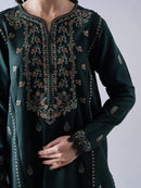 '-3PC DHANAK EMBROIDERED SHIRT WITH DHANAK EMBROIDERED SHAWL & TROUSER-BIC- 670