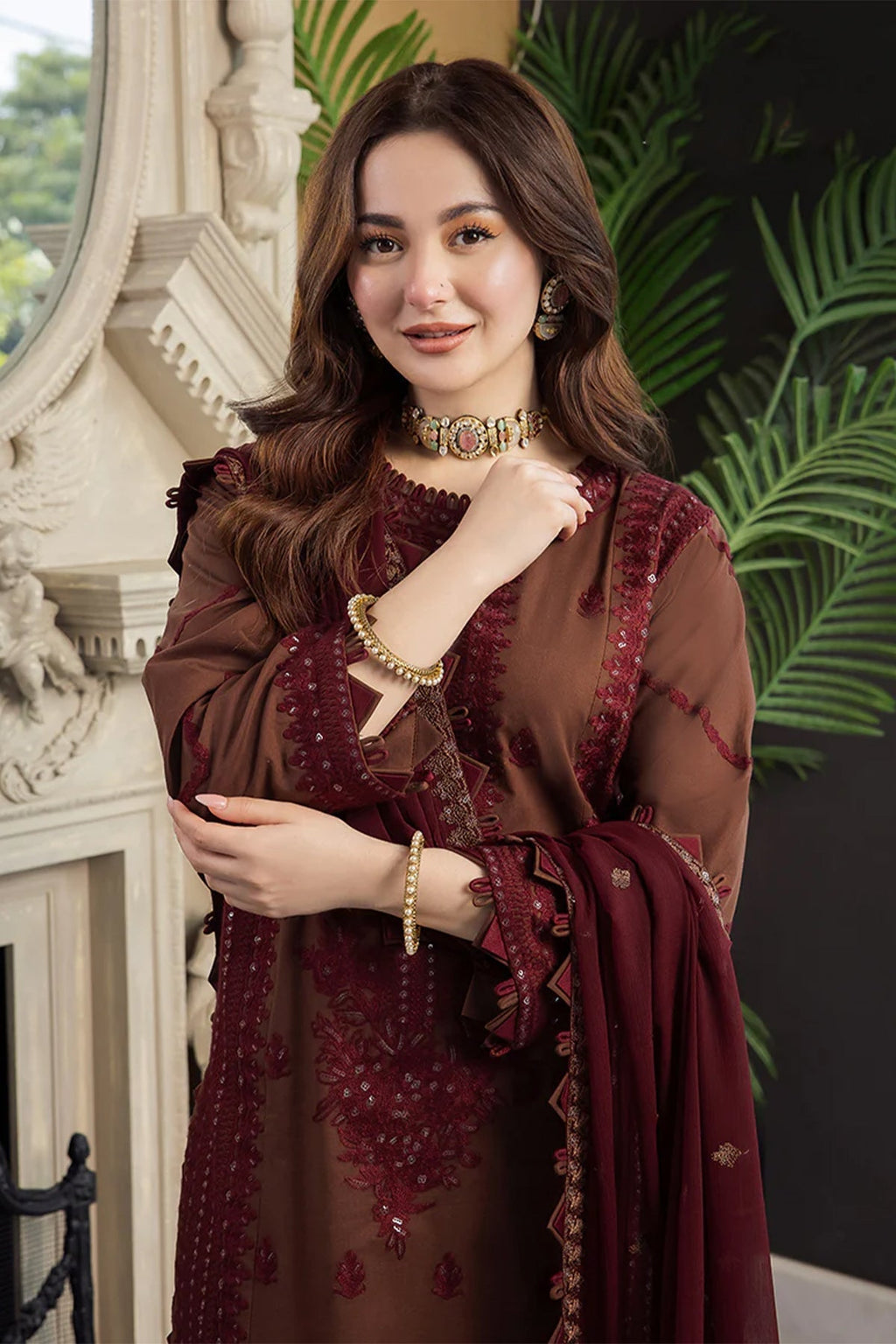 UNSTITCH 3PC LAWN EMBROIDERED SHIRT WITH CHIFFON EMBROIDERED DUPATTA AND TROUSER - 1025