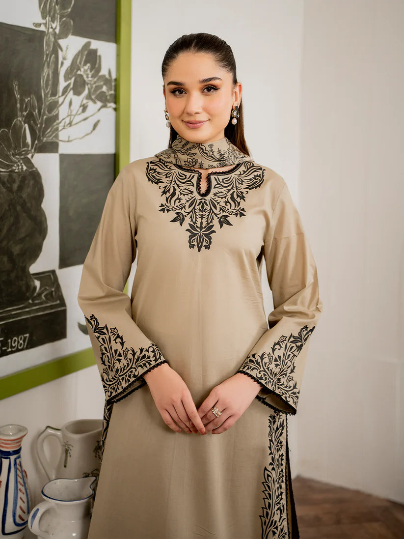 '- 3PC DHANAK EMBROIDERED UNSTITCHED DRESS - 221