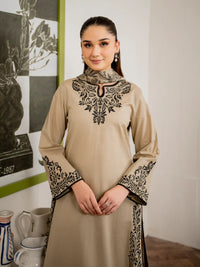 '- 3PC DHANAK EMBROIDERED UNSTITCHED DRESS - 221