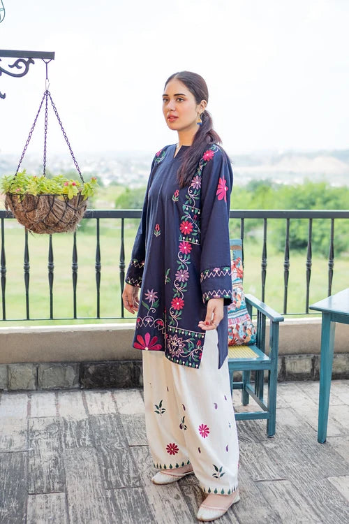 URGE PRET-2PC DHANAK FLOWERING EMBROIDERED SHIRT WITH EMB TROUSER SJ-5936
